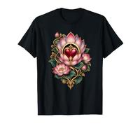 Cuore con Petali di Loto e Cerchio Dorato Luminoso Maglietta
