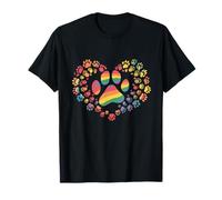 Cuore con stampa di zampe arcobaleno - Design colorato per amanti degli animali Maglietta