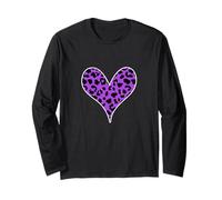 Cuore con Stampa Leopardata Viola e Nera Maglia a Manica