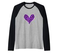 Cuore con Stampa Leopardata Viola e Nera Maglia con Maniche Raglan