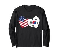 Cuore Corea del Sud Amore Bandiera USA metà Coreana metà Americ Maglia a Manica