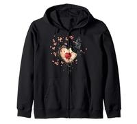 Cuore Corvo Cherry Blossom Broken Love Goth Art Felpa con Cappuccio