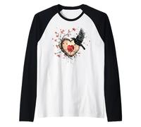 Cuore Corvo Cherry Blossom Broken Love Goth Art Maglia con Maniche Raglan