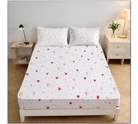 Cuore D'Amore Lenzuolo Con Angoli 150x200x30 cm, Bianco Lenzuolo Con Angoli, Carino Semplice Elasticizzati Coprimaterasso Tasca Profondità 30cm per Letto King