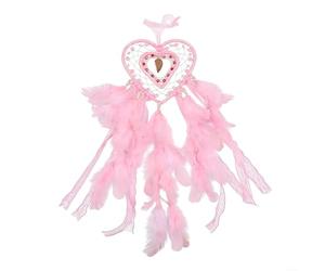 Cuore decorativo realizzato a mano per acchiappasogni con piume e perline, progettato per filtrare i sogni e migliorare vari spazi abitativi interni (rosso chiaro)