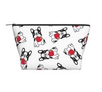 Cuore del fumetto Bulldog francese San Valentino, Borsa da toilette Borsa per trucco Borsa per cosmetici Borsa da toilette da viaggio portatile