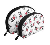 Cuore del fumetto Bulldog francese San Valentino, Borsa per trucco a conchiglia Portamonete da donna Borsa da toilette piccola Borsa per cosmetici 2 pezzi