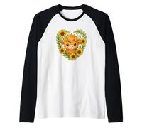 Cuore di Girasole di Mucca delle Highland Maglia con Maniche Raglan