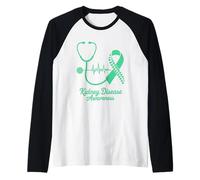 Cuore di Nastro Verde per la consapevolezza delle malattie renali Maglia con Maniche Raglan