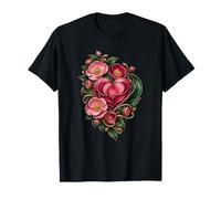 Cuore di Petali a Strati con Rose Aperte e Viti Dorate Maglietta