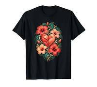 Cuore di Petali sovrapposti con Fiori di Ibisco Corallo Maglietta