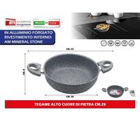 Accademia Mugnano - Tegame Cuore di Pietra 2 manici Ø28 cm - Antiaderente Antigraffio Senza olio