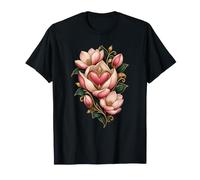 Cuore di Rosa cullato da Petali di Magnolia e rametti Dorati Maglietta