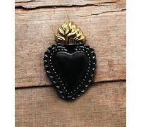 Cuore "Ex Voto" nero con la Fiamma Laccata in ceramica