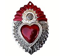 Cuore Flor de Pico, artigianato messicano, da appendere (15 x 10,5 cm)
