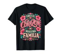 Cuore Floreale Famiglia Spagnola Citazione Grafica Eres Corazon Rosa Maglietta