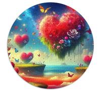 Cuore Floreale Fantastico Puzzle 1000 Pezzi Puzzle Rotondo Carta per Adulti Scena Sognante Difficile Relax Decorazione