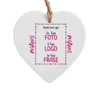 Cuore in ceramica bianca personalizzabile con foto e scritta-15x15cm-Ideale per Tutte le Occasioni -Regalo Maestra-Festa della Mamma (Cuore)
