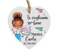 Cuore in ceramica Bianca personalizzabile Per Maestra -15x15 cm-Ideale per Tutte le Occasioni -Regalo Maestra Fine Anno Scolastico (Maestra Ti Vogliamo Bene)