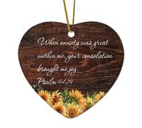 Cuore in ceramica Ornamenti di Natale Salmo 94:19 When Anxiety Was Great Within Me, Your Consolation Brought Me Joy Ornamenti per albero di Natale Decorazione da appendere per Natale Ricordo di Natale