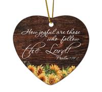 Cuore in ceramica ornamenti natalizi con detto Salmo 128:1 Wall Art, How Joyful Are Those Who Follow The Lord Ornamenti per albero di Natale Decorazione da appendere Ricordo di Natale Vacanze Souvenir