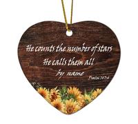 Cuore in ceramica ornamenti natalizi con detto Salmo 147:4 He Counts The Number of Stars, He Calls Them All by Name Ornamenti per albero di Natale Decorazione da appendere per Natale Ricordo di Natale