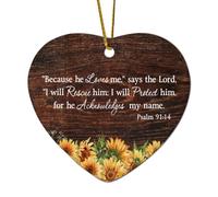 Cuore in ceramica ornamenti natalizi con detto Salmo 91:14 Because He Loves Me Says The Lord Ornamenti per albero di Natale Decorazione da appendere per Natale Ricordo di Natale Vacanze Souvenir