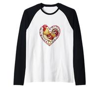 Cuore Incorniciato Gallo Amore Uccello Contadino Umorismo Maglia con Maniche Raglan