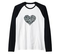 Cuore Leopardo Grigio e Nero con Stampa Animalier Maglia con Maniche Raglan