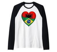 Cuore metà Albanese metà Brasiliano Radici Albania Brasile Maglia con Maniche Raglan