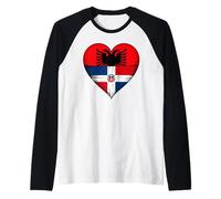 Cuore metà Albanese metà Domenicano Radici Albania Maglia con Maniche Raglan