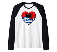 Cuore metà Albanese metà Greco Radici Albania Grecia Maglia con Maniche Raglan