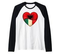 Cuore metà Albanese metà Italiano Radici Albania Italia Maglia con Maniche Raglan