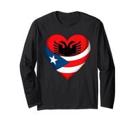 Cuore metà Albanese metà Portoricano Radici Albania Maglia a Manica