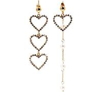 cuore Orecchini asimmetrici Orecchini pendenti con zirconi cubici Cuore vuoto d'amore Orecchini lunghi a catena Orecchini a bottone per donna,Oro
