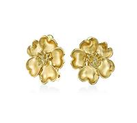 Cuore Petali Fiore Cubic Zirconia Cz Clip On Orecchini Per Le Donne Non Forate Orecchie Matte Placcato Oro 14K Brass