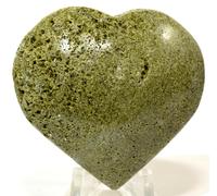 Cuore Puff Verde Epidote Naturale Gemma Cristallo Minerale Peru + Supporto (1PC)