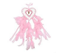 Cuore realizzato a mano per acchiappasogni, 58 cm, con piume, decorazione cava per camera da letto, ornamento bohémien per sogni d'oro e decorazione della cameretta (rosso chiaro)