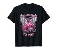Cuore Ribelle Ali Angelo Rose Gotico Grunge Rosa Maglietta