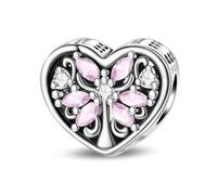 Cuore Rosa Albero della Vita Perlina Fascino, Fascino per Braccialetto, Compatibile con Braccialetto Pandora Collana