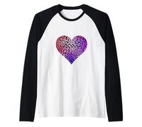 Cuore Rosa e Viola con Stampa Leopardata Funky Maglia con Maniche Raglan