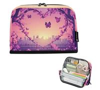 Cuore rosa fiori farfalle cerniera matita caso grande matite sacchetto matita borse carino portapenne ragazze divertimento arte adulti bambini rientro a scuola organizzatore