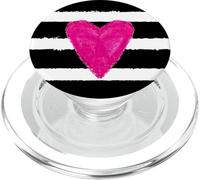 Cuore rosa su sfondo bianco e nero a righe PopSockets PopGrip per MagSafe