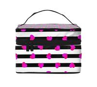 Cuore rosa sulla linea nera, Borsa per il trucco Borsa per cosmetici Borsa da toilette da viaggio portatile Astuccio per matite Astuccio da toilette