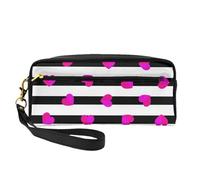 Cuore rosa sulla linea nera, Borsa per il trucco Borsa per cosmetici Borsa da viaggio portatile da toilette Astuccio in pelle per donne e ragazze