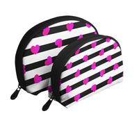Cuore rosa sulla linea nera, Borsa per trucco a conchiglia Portamonete da donna Borsa da toilette piccola Borsa per cosmetici 2 pezzi