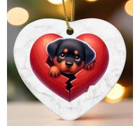 Cuore rosso che sbircia cane Rottweiler in ceramica a forma di cuore ornamento per albero di Natale decorazione da appendere divertente ornamento di Natale commemorativo da collezione Capodanno