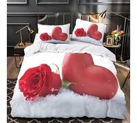 Cuore rosso copripiumino Set di Biancheria da Letto stampa 3D con federe per cuscini incluso federe Design romantico per le vacanze Set Di Copripiumino for ragazze e adolescenti Single（140x200cm）