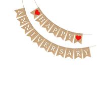 Cuore rosso Stampa Banner Felice Anniversario Lettera Ghirlanda Lino Bunting