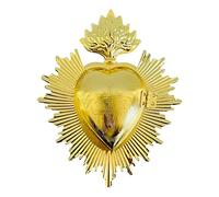 Cuore sacro, ornamento da parete a forma di cuore in metallo dorato, decorazione eclettica messicana per la casa, regalo cattolico per Natale, decorazione con accento dorato, croce di Gesù da